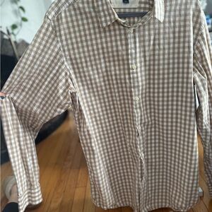 Banana Republic Tan Checkered Button Down Shirt